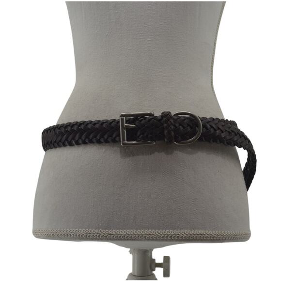 CRL Brown Leather Braided Weaved Men's Belt Silver Size 38 - Picture 1 of 12
